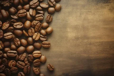  Overhead view of coffee beans framing the edges, providing ample copy spa... Stock-Fotos