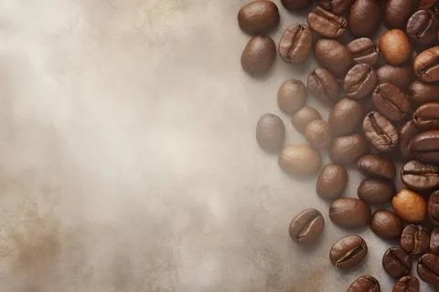  Overhead view of coffee beans framing the edges, providing ample copy spa... Stock-Fotos