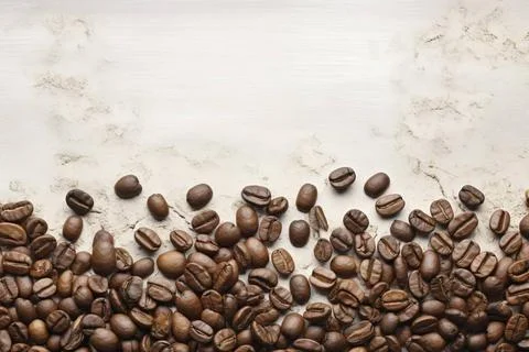  Overhead view of coffee beans framing the edges, providing ample copy spa... 写真素材