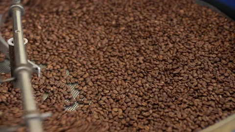Overhead view of coffee beans in roaster Stock Footage 161724349