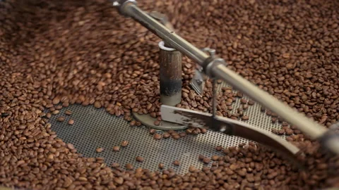 Overhead view of coffee beans in roaster Stock Footage 161724480