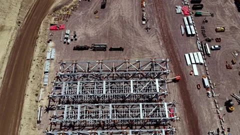Overhead view of construction site with steel framing Stock Footage 346030336