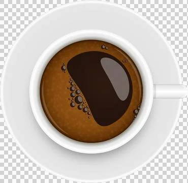 Overhead view of a cup of coffee with bubbles on a white saucer against a b.. Stock Illustration