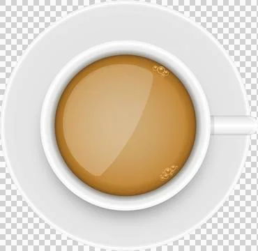 Overhead view of a cup of coffee, complete with a saucer and small bubbles .. Stock Illustration