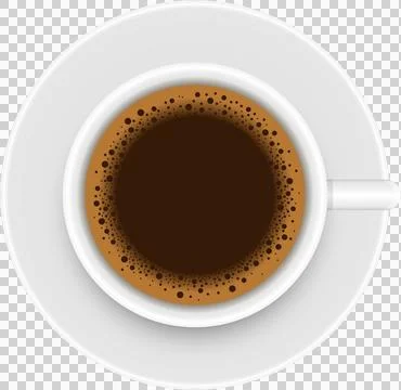 Overhead view of a cup of dark roast coffee in a white cup and saucer, simp.. Stock Illustration
