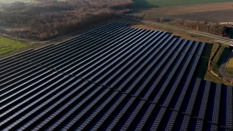Overhead View Depicting Systematic Array Of Solar Panels On Recycled Farmland Stock Footage 325452719
