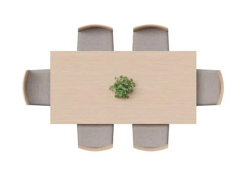 Overhead view of dining set with a wooden table, chairs and decorative plant 스톡 일러스트