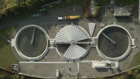Overhead View Of Drogheda Waste Water Plant In County Louth, Ireland. - aerial Stock Footage 294363813