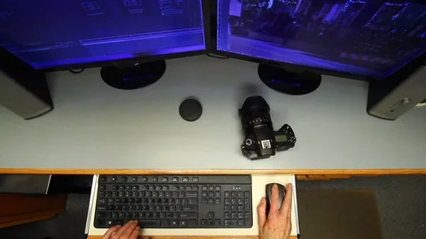 Overhead View Of Editing Workstation Video stock 86383587