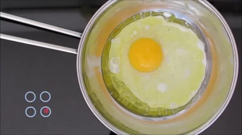 Overhead view of an egg frying in pan. Stock Footage 61490463