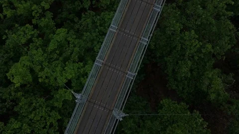 Overhead view of empty Geierlay bridge deck above forest Stock Footage 340367820
