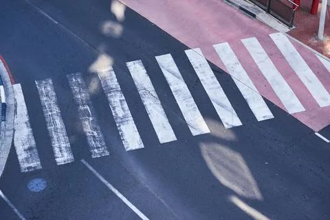 An overhead view of an empty pedestrian crossing in a city Stock Photos