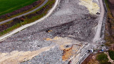 Overhead view of extensive garbage dump area, Bulgaria Vídeos de archivo 335690187