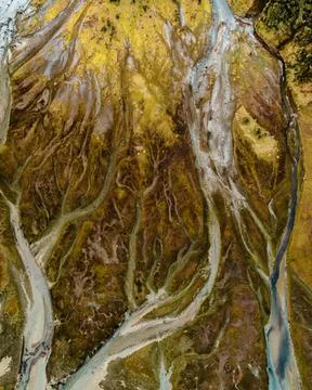 Overhead view of the formations left by the white river on its way to the pac Stock Photos