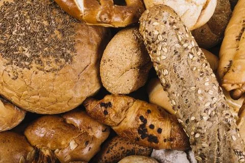 Overhead view freshly baked bread Stock Photos