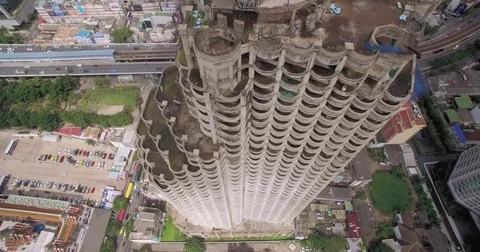 Overhead View of The Ghost Tower in Central Bangkok, Thailand Video stock 75922672