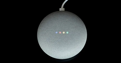 Overhead View Of A Google Home Mini With Cable Stock-Footage 99916371