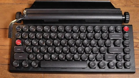 An Overhead View of Hands Typing on Typewriter-style Keyboard. 1080p Stock Footage 113916747
