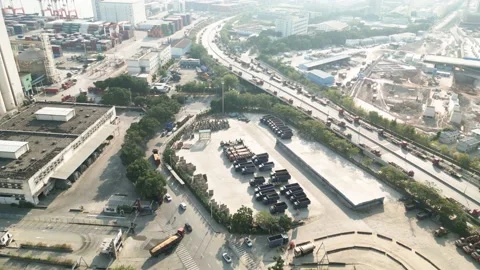 Overhead View On Heavy Freight Cargo Containers In She Kou Port, China 4K Aerial Stock Footage 220267617
