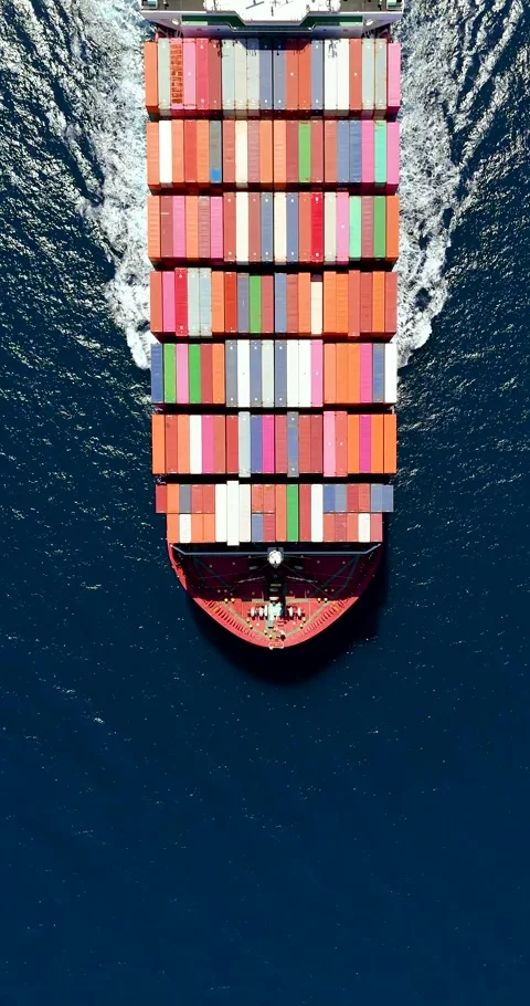 Overhead view of a heavy loaded container cargo ship Stock Footage 294975308