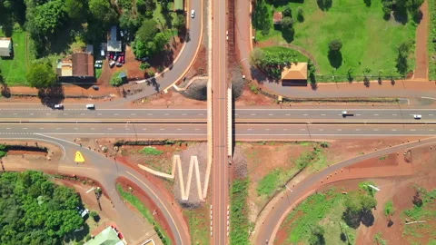 Overhead View of a Highway Intersection and Overpass in Misiones Province Stock Footage 347227698