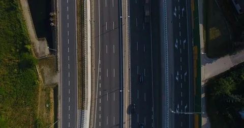 Overhead View Of Highway Intersection Stock Footage 92363469