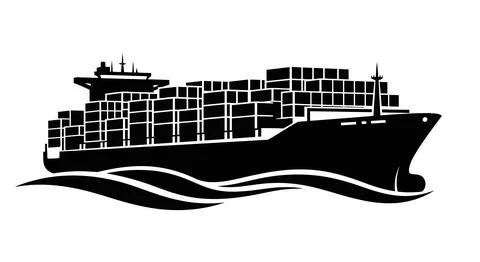 An overhead view of a large cargo ship loaded with shipping containers Illustrazione stock