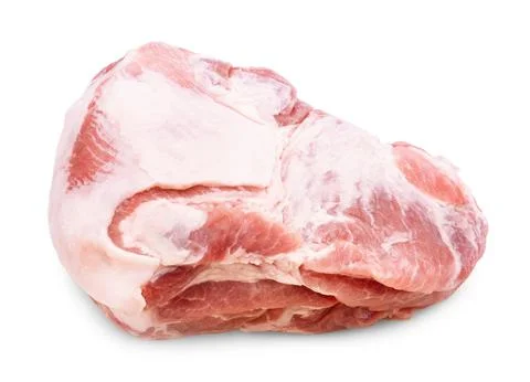 An overhead view of a large, raw, boneless pork neck or shoulder cut, featu.. Stock Photos