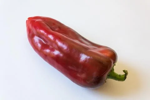 Overhead view of a large red Capsicum annuum Cubanelle Cuban Italian frying Stock Photos