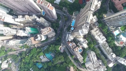 Overhead view looking straight down at high-rise buildings in Hong Kong. Stock Footage 109392406