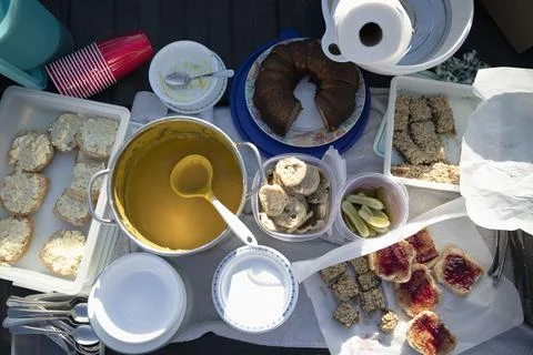 Overhead view lunch on table Stock Photos