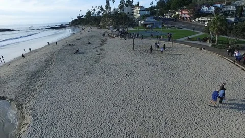 Overhead View of Main Beach in Laguna Beach California USA Stock Footage 94008022