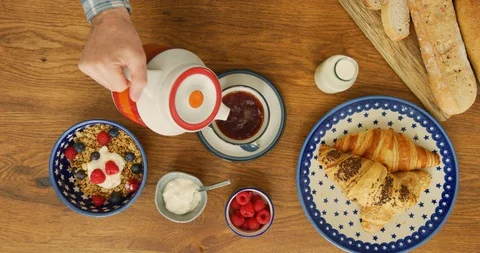 Overhead View Of Man Making And Drinking Tea 4K Stock Footage 92180357