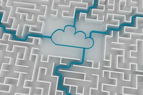Overhead view of maze and cloud computing Stock Photos