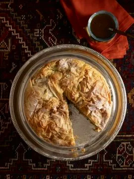 Overhead View of Meat Pie with Slice Missing, Studio Shot Stock Photos