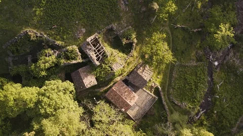 Overhead View Of Medieval Ruins In A Forest Stock-Footage 114577872