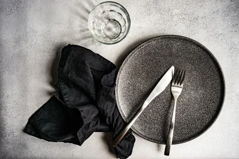 Overhead view of a minimalistic place setting on a table Stock Photos