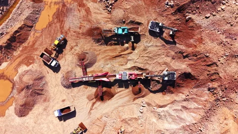 Overhead view of mining equipment at quarry site, Bulgaria Stock Footage 339006775