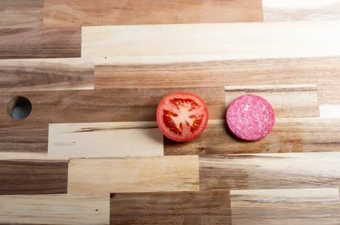 Overhead view of mixed vegetables on cutting board  healthy food flat lay Stock Photos