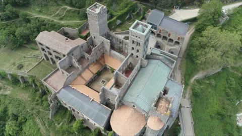 Overhead view of the monastery of Sant Pere de Rodes Stock Footage 137276268