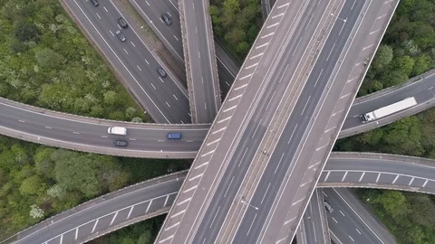 Overhead view of motorway Junction intersection Video stock 124619282