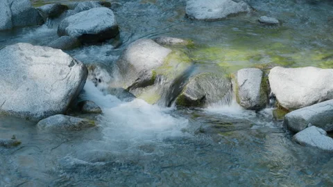 Overhead View of Mountain River Flowing Among White Stones Stock Footage 320213532