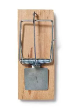 Overhead view of mouse trap on white background Stock-Fotos