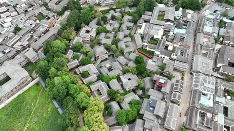 Overhead View of Northeastern Residential Area of Lijiang Ancient City China Stock Footage 336842514
