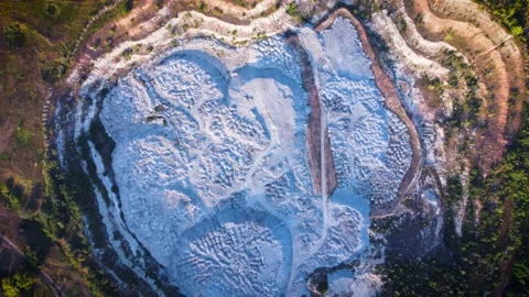 Overhead view of old quarry filled blast furnace slag. Stock Footage 227861497