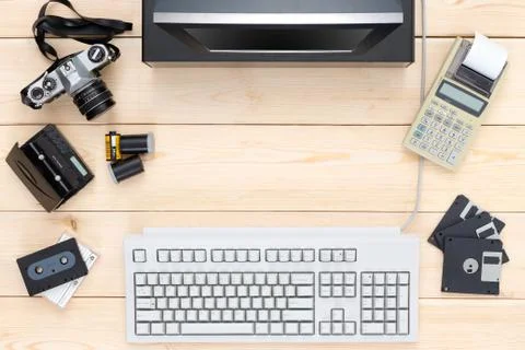 Overhead view of outdated electronics Foto stock