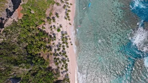 Overhead View Of A Paradisiac Beach In Samana Peninsula, Playa Fronton In Vídeo Stock 236016878