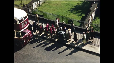 Overhead view of Passengers Boarding Double Decker Bus Edinburgh Stock Footage 48235039