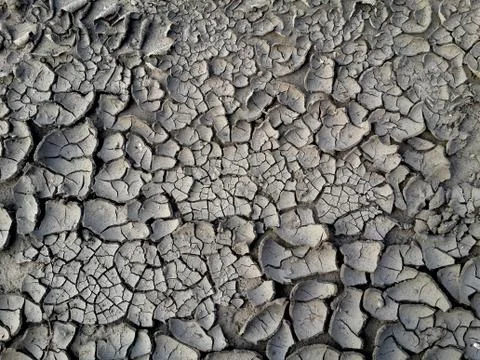 Overhead view of the patterns of a cracked dry grey earth Stock Photos