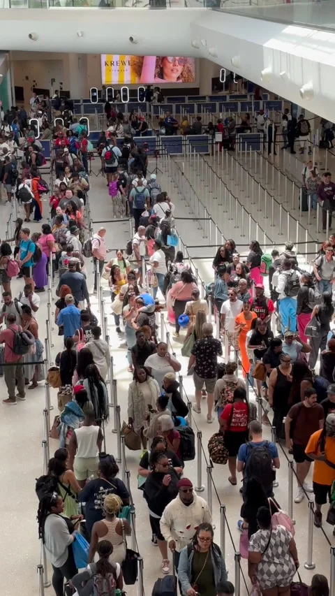 Overhead view of people going through airport security Stock Footage 280507847